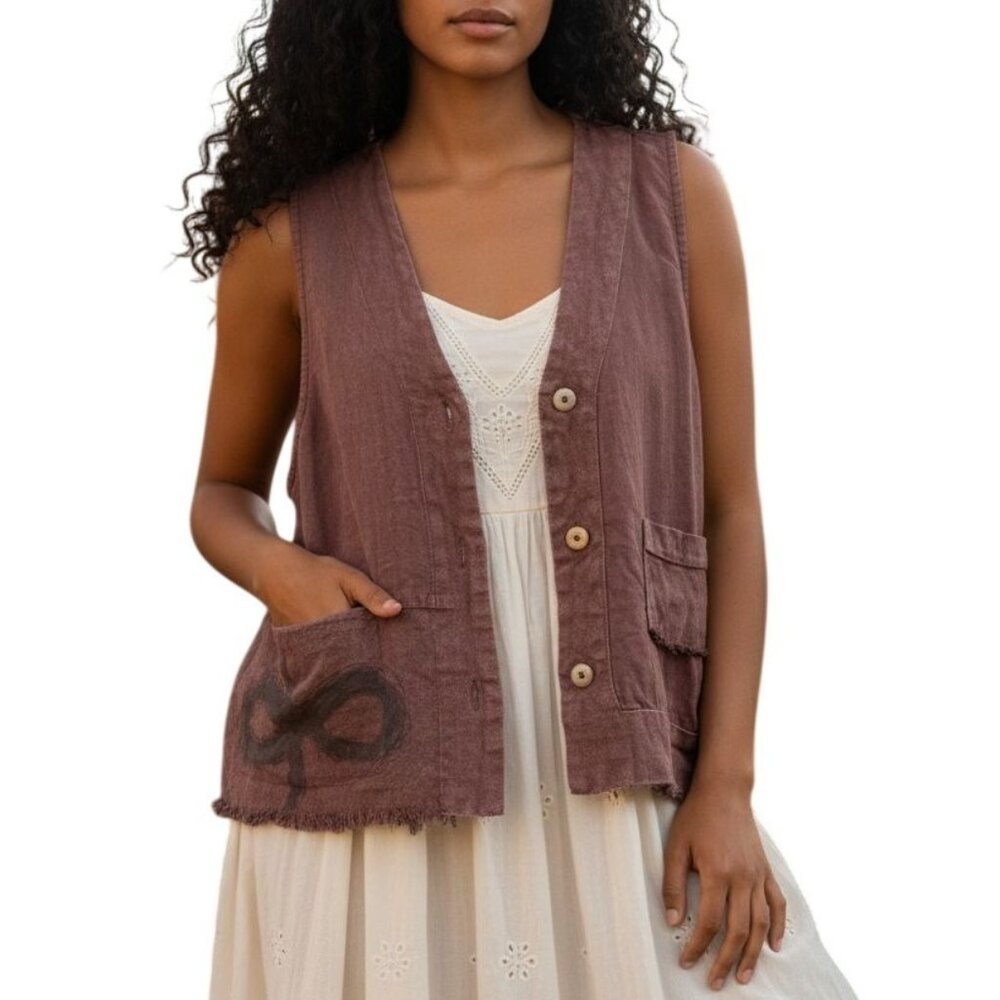 Vintage Blue Fish Womens Hemp Poet Vest 2000 Collection Loam Purple One Size
